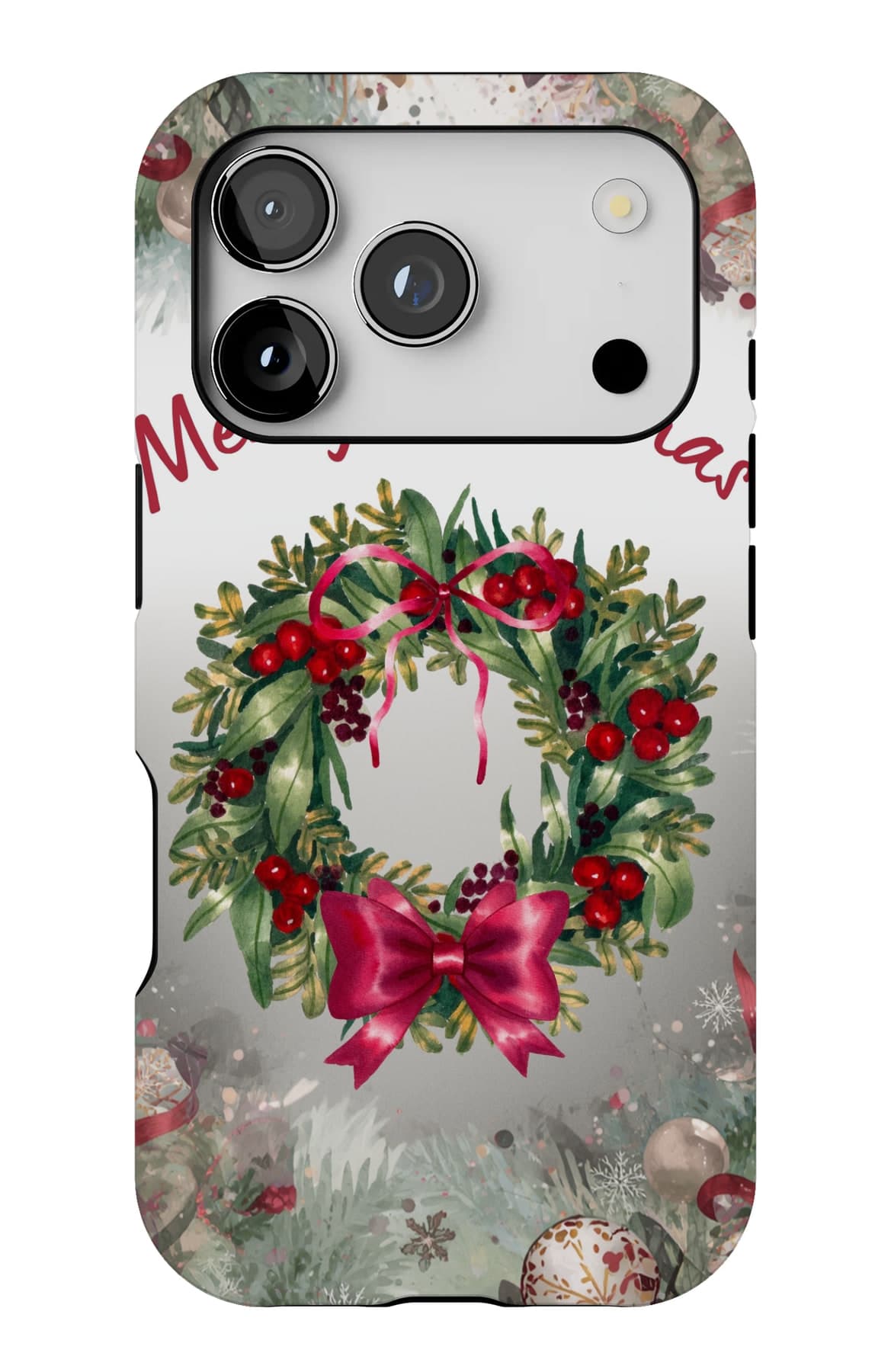 A frosted berry wreath, photographed close. Shown on an iPhone.