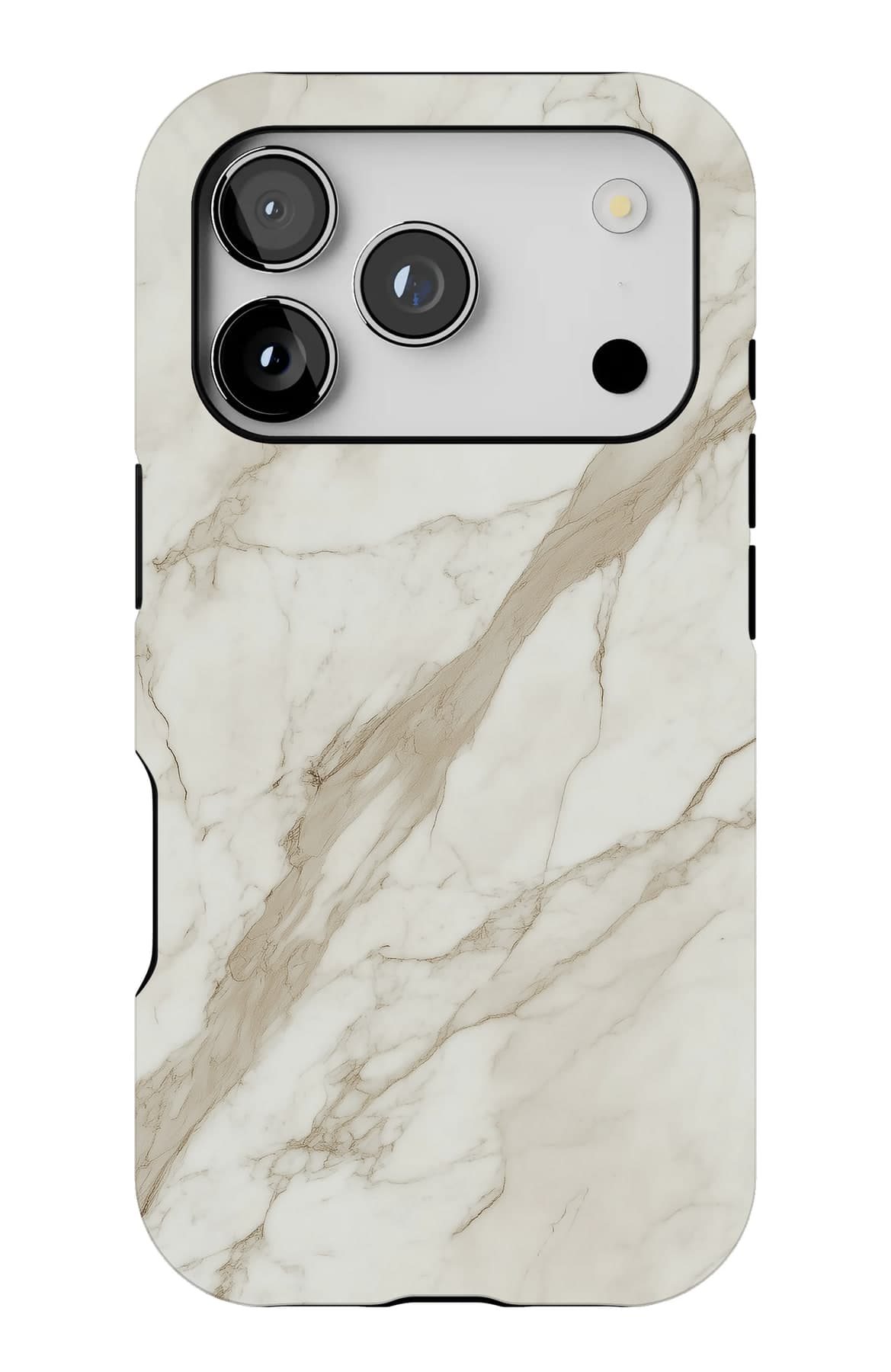 Warm bone marble, softly veined. Shown on an iPhone.
