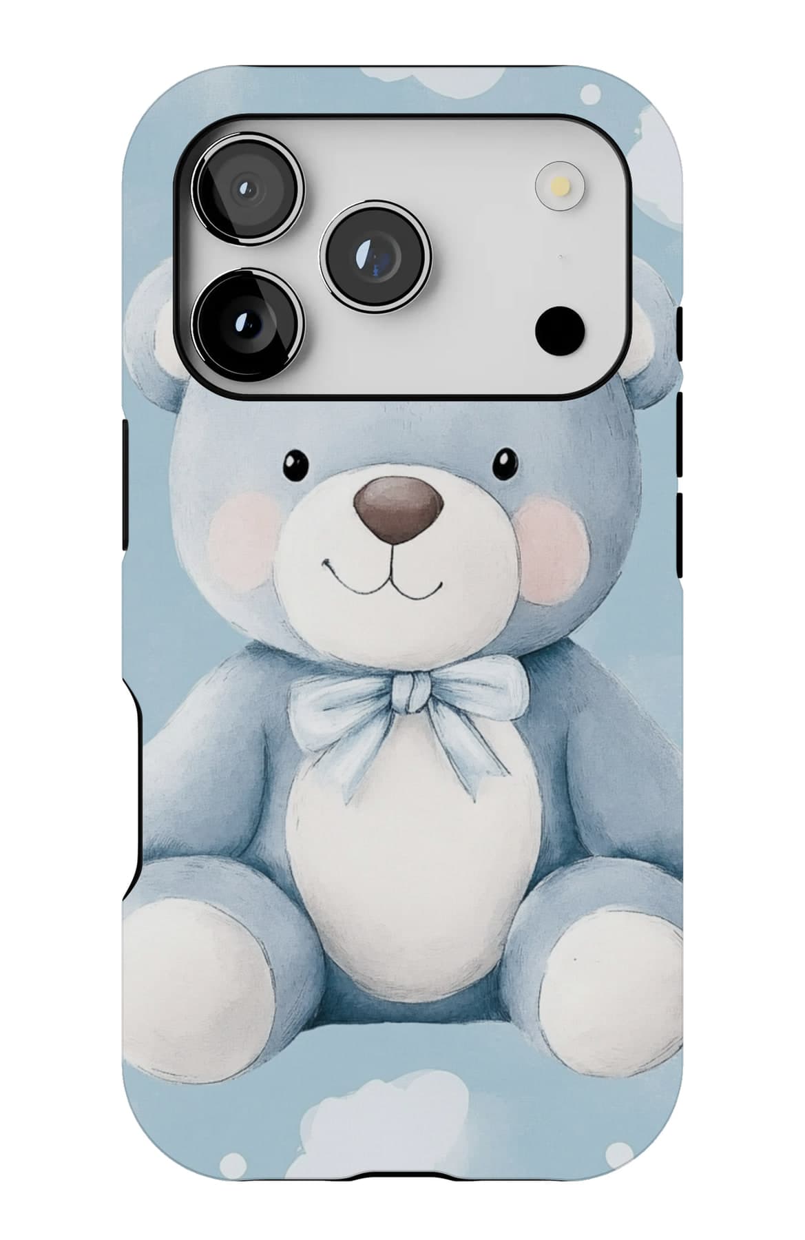 A grey bear resting in pale cloud. Shown on an iPhone.