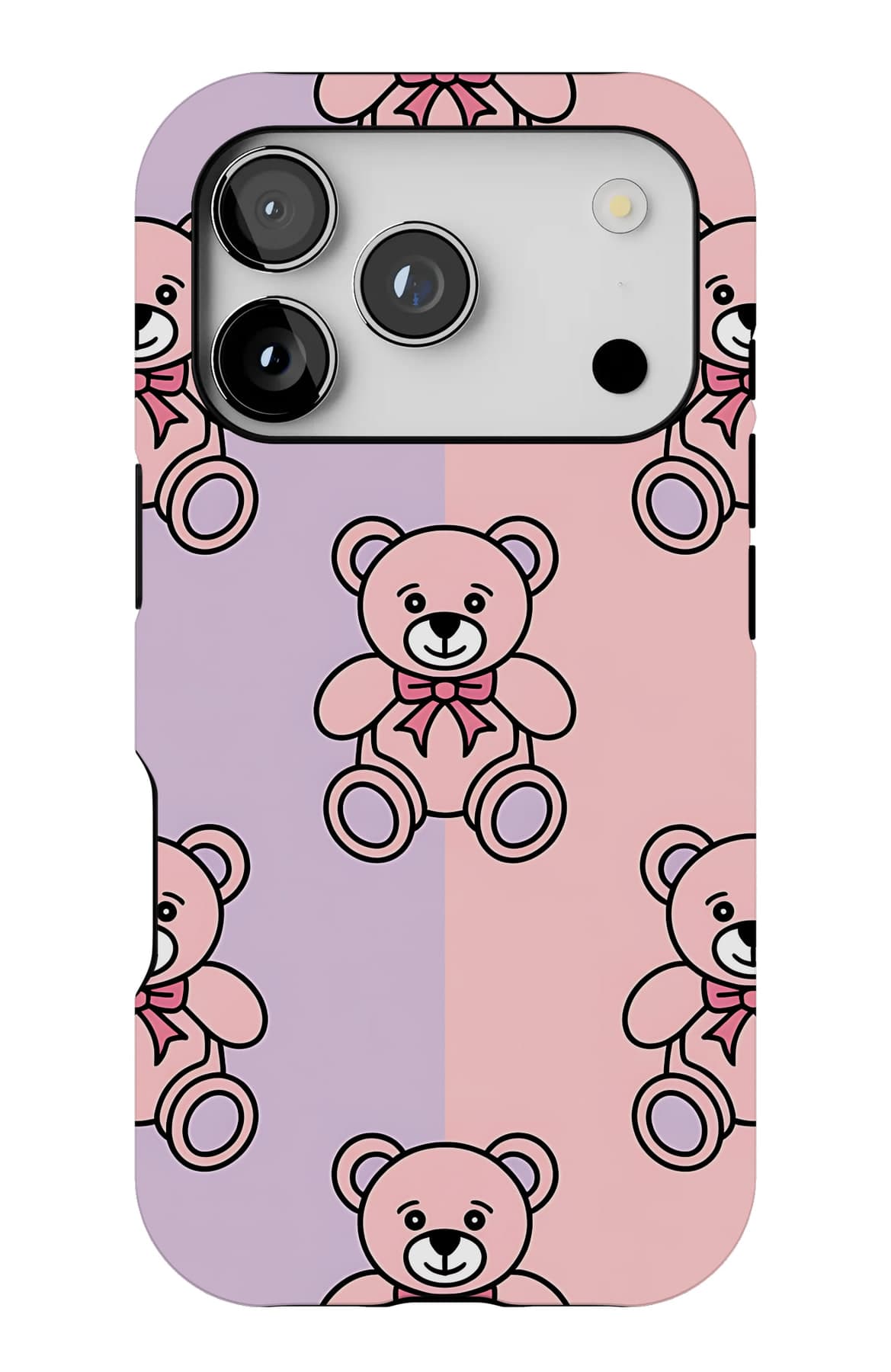 Teddies on peach, evenly spaced. Shown on an iPhone.