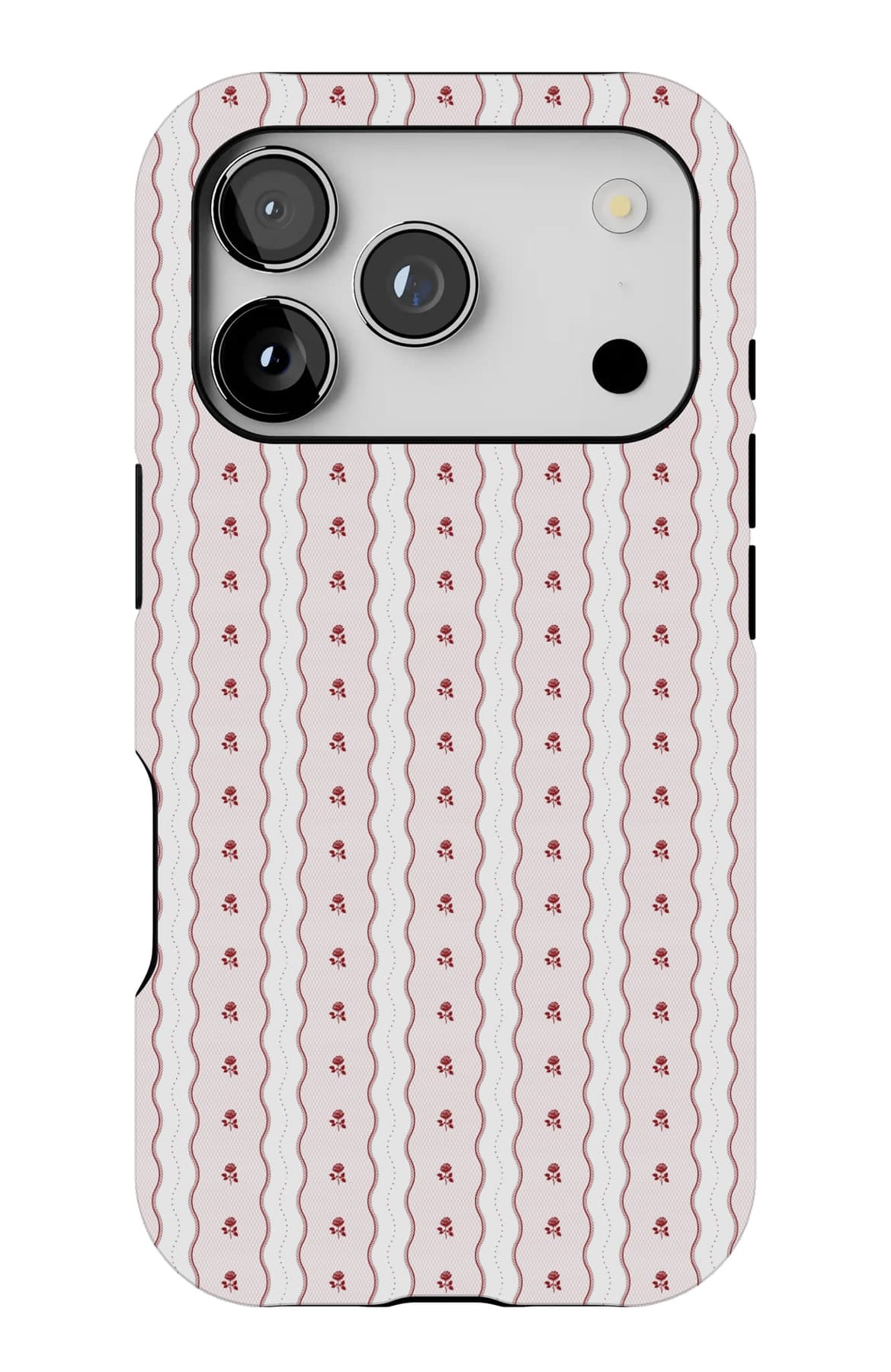 Fine pink stripes and the smallest of hearts. Shown on an iPhone.