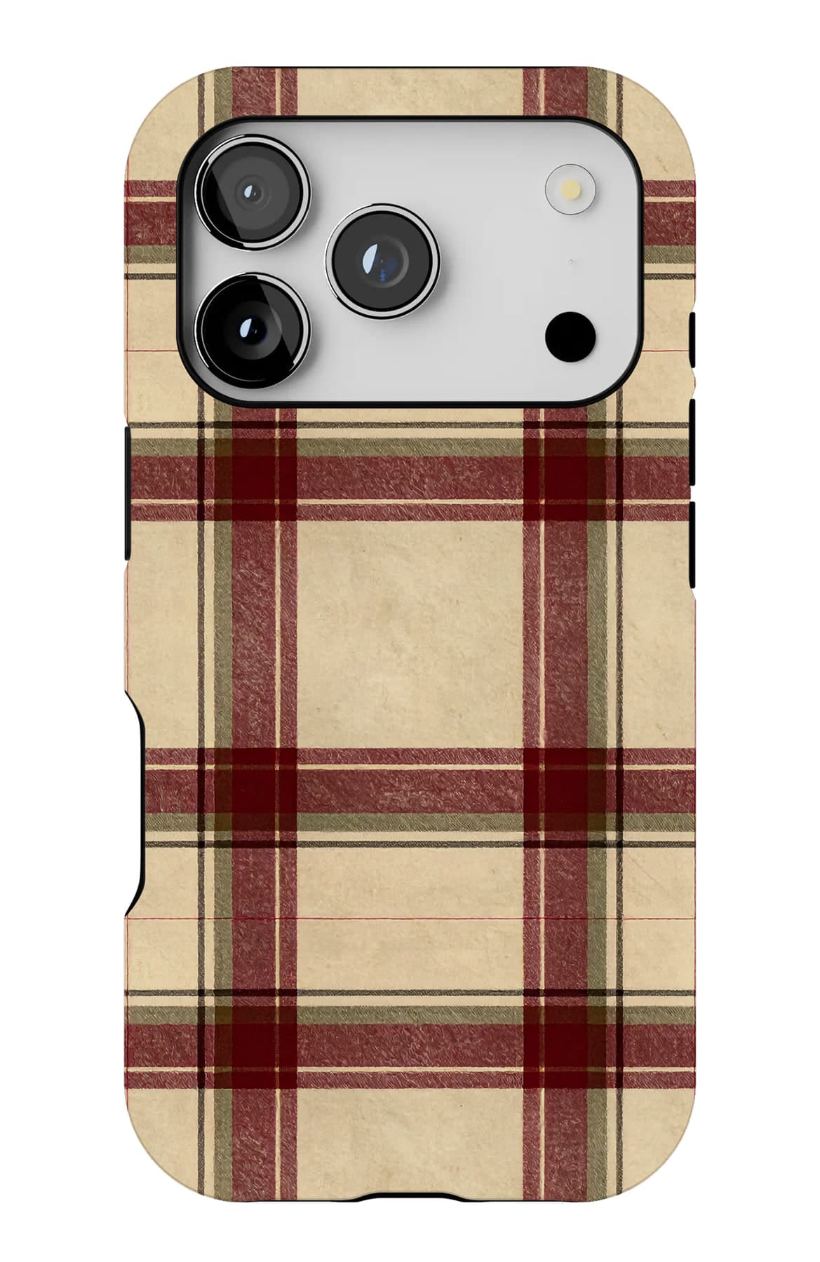A fine red check on cream. Shown on an iPhone.