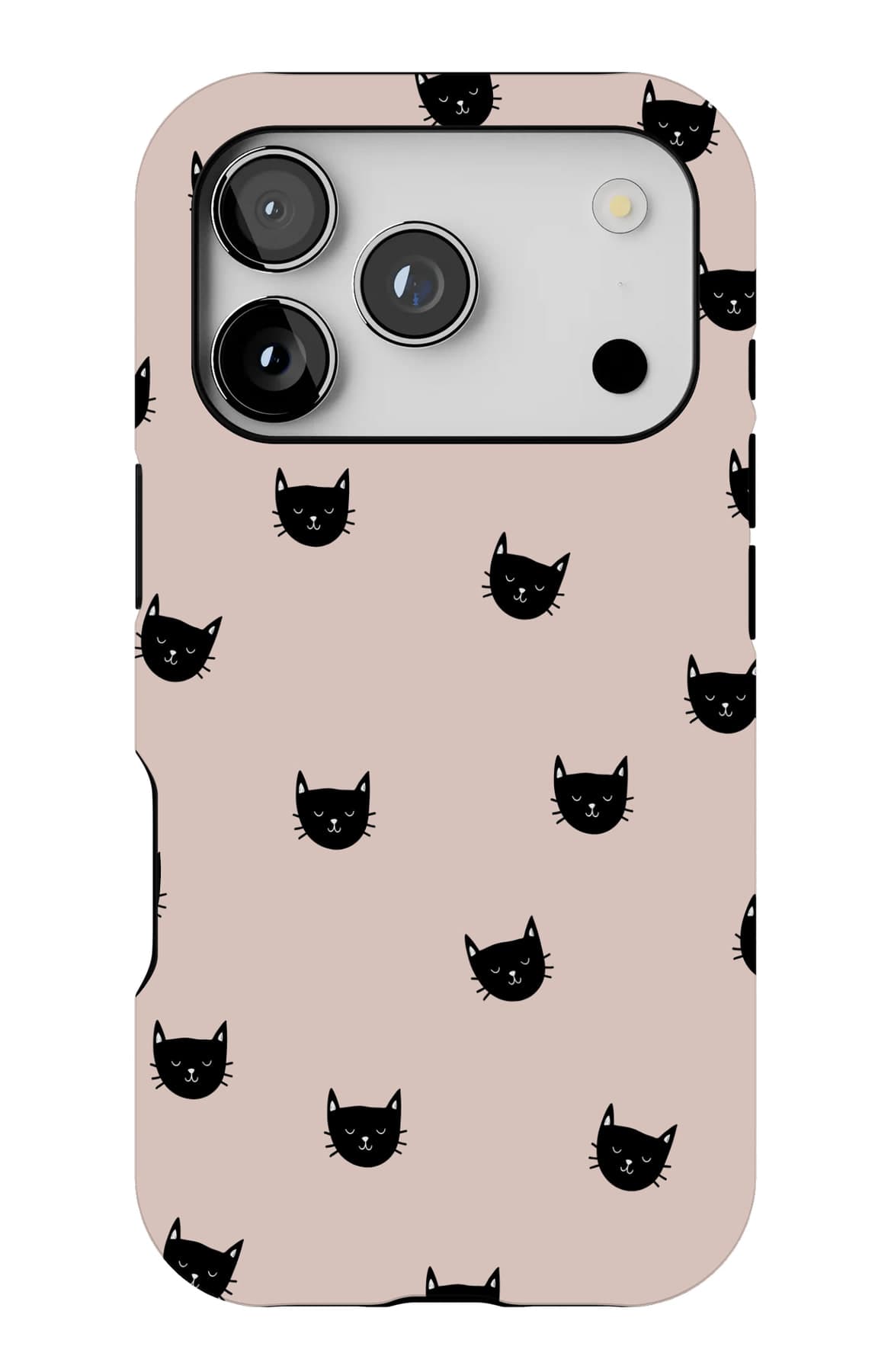 Small black cat silhouettes on blush. Shown on an iPhone.