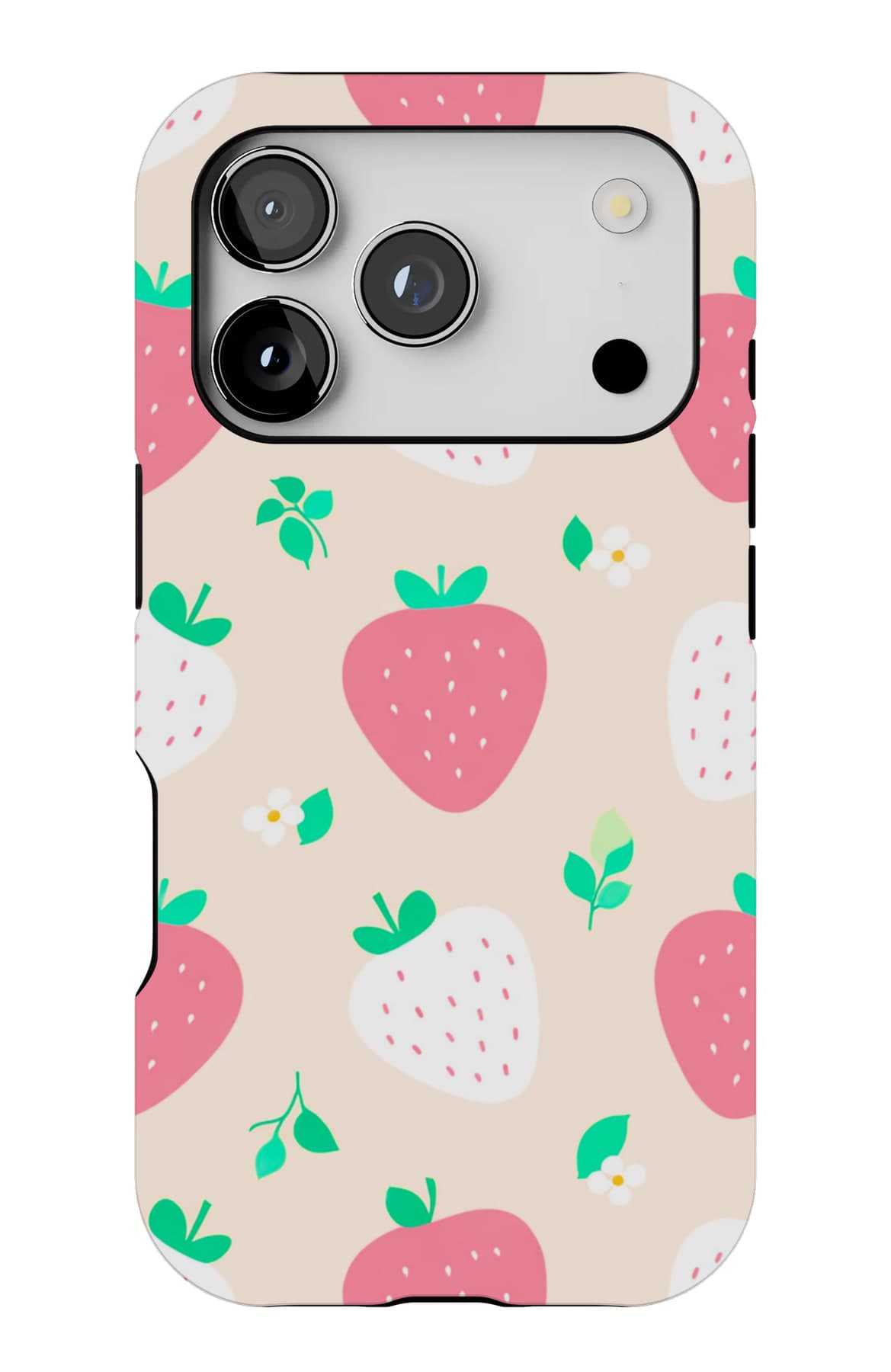 Strawberries on a white ground. Shown on an iPhone.