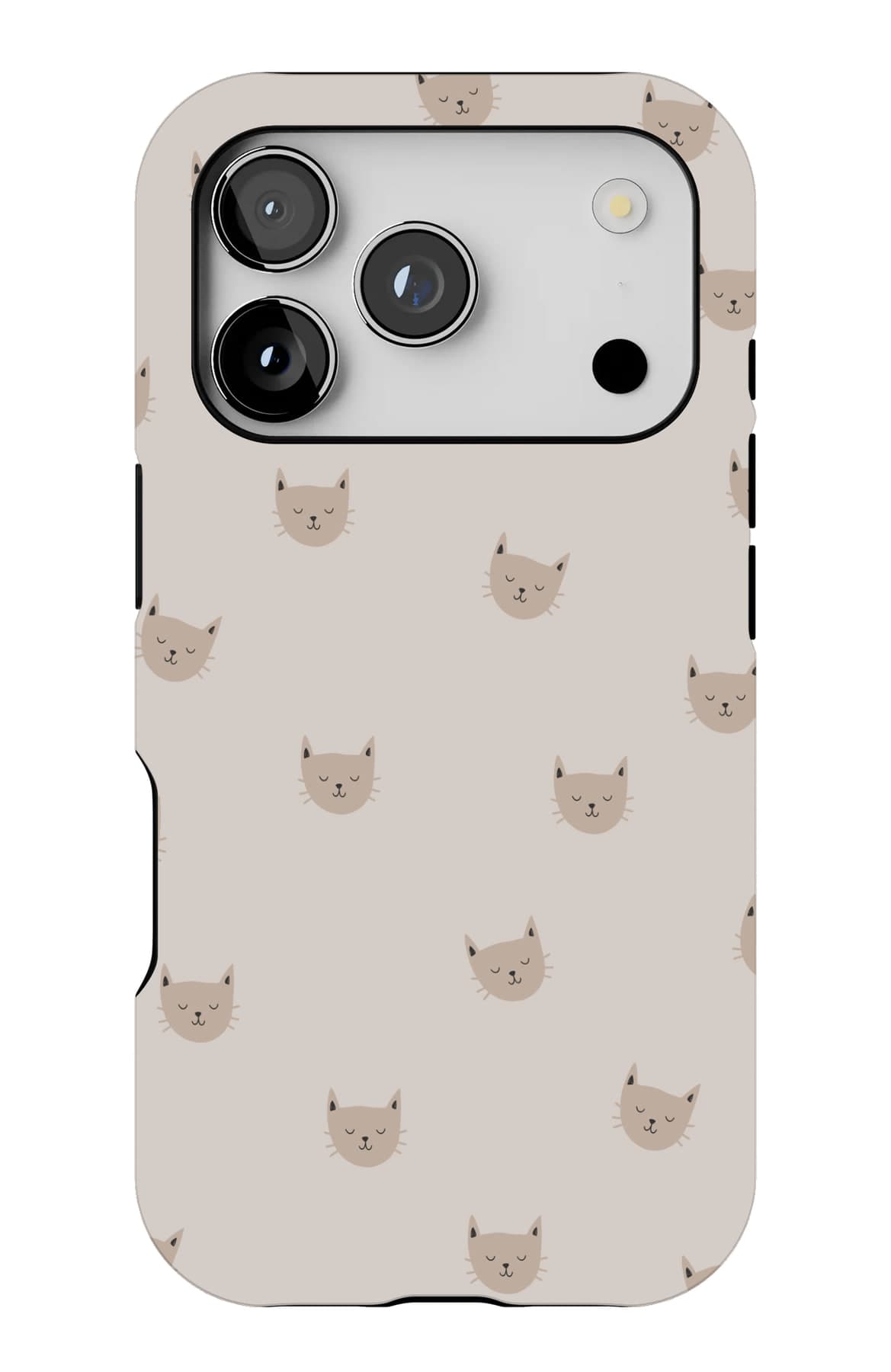 Small tabby faces, evenly spaced on cream. Shown on an iPhone.