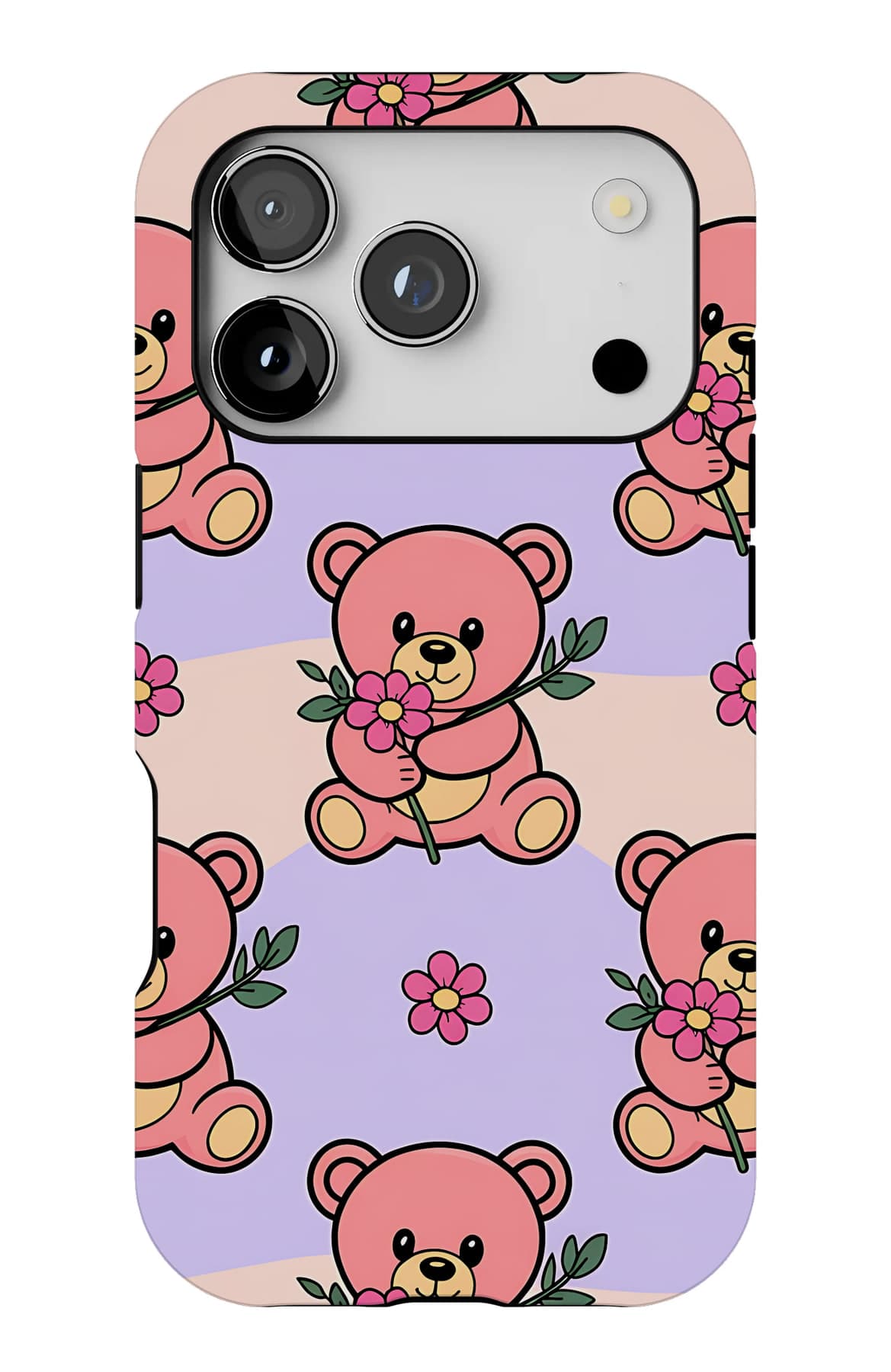 Teddies and stars on violet. Shown on an iPhone.