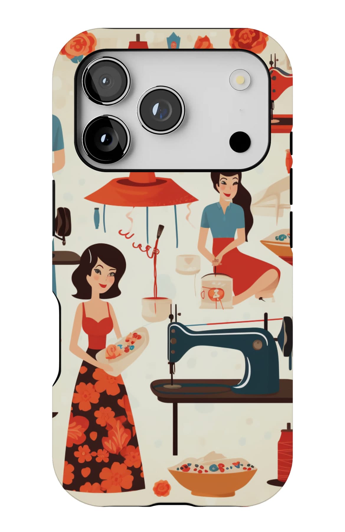 A seamstress at her machine, repeating. Shown on an iPhone.