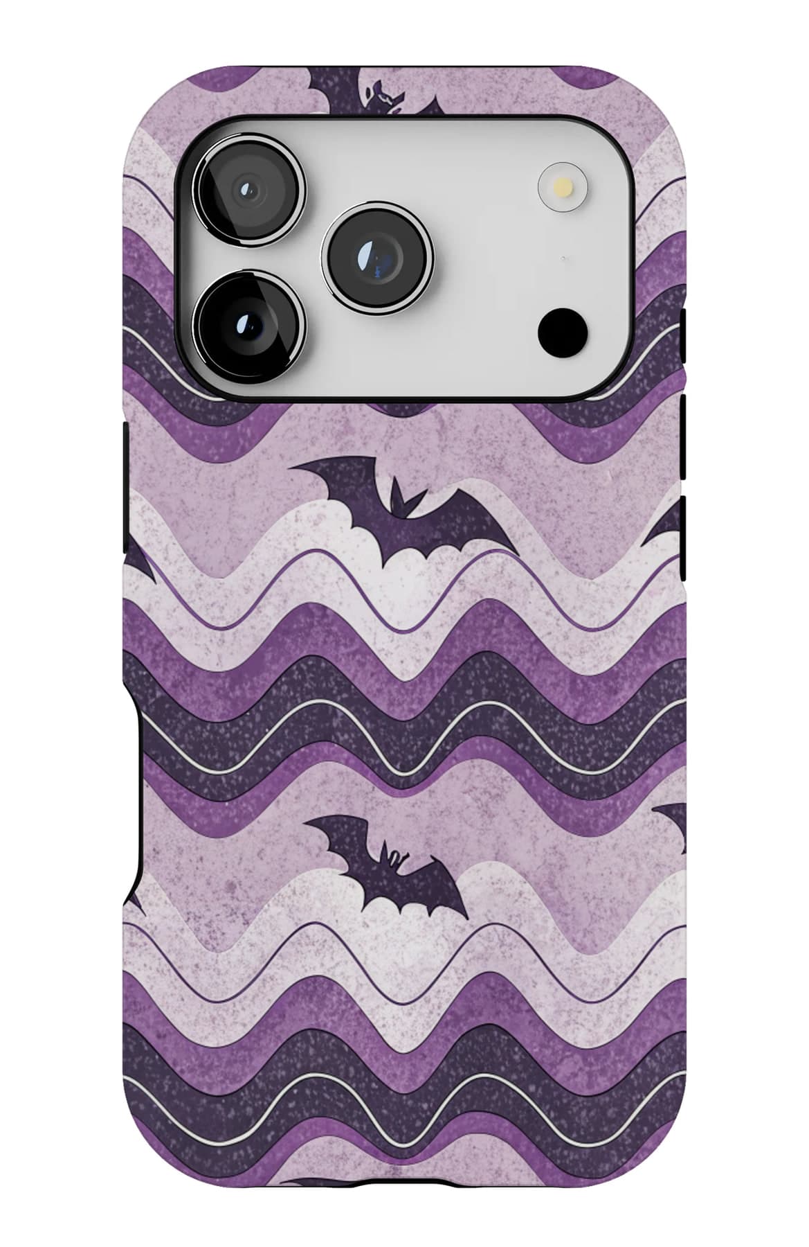 Bats riding purple waves. Shown on an iPhone.