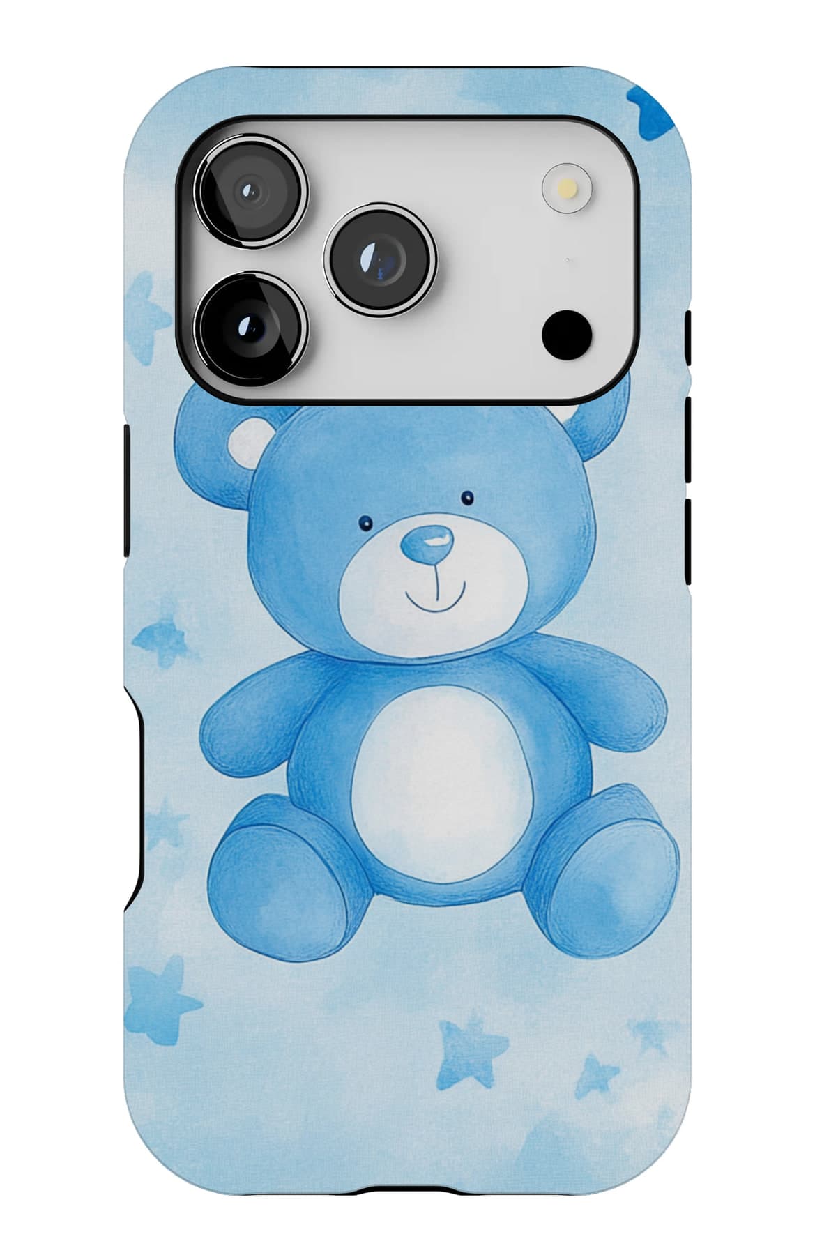 A blue teddy ringed with stars. Shown on an iPhone.