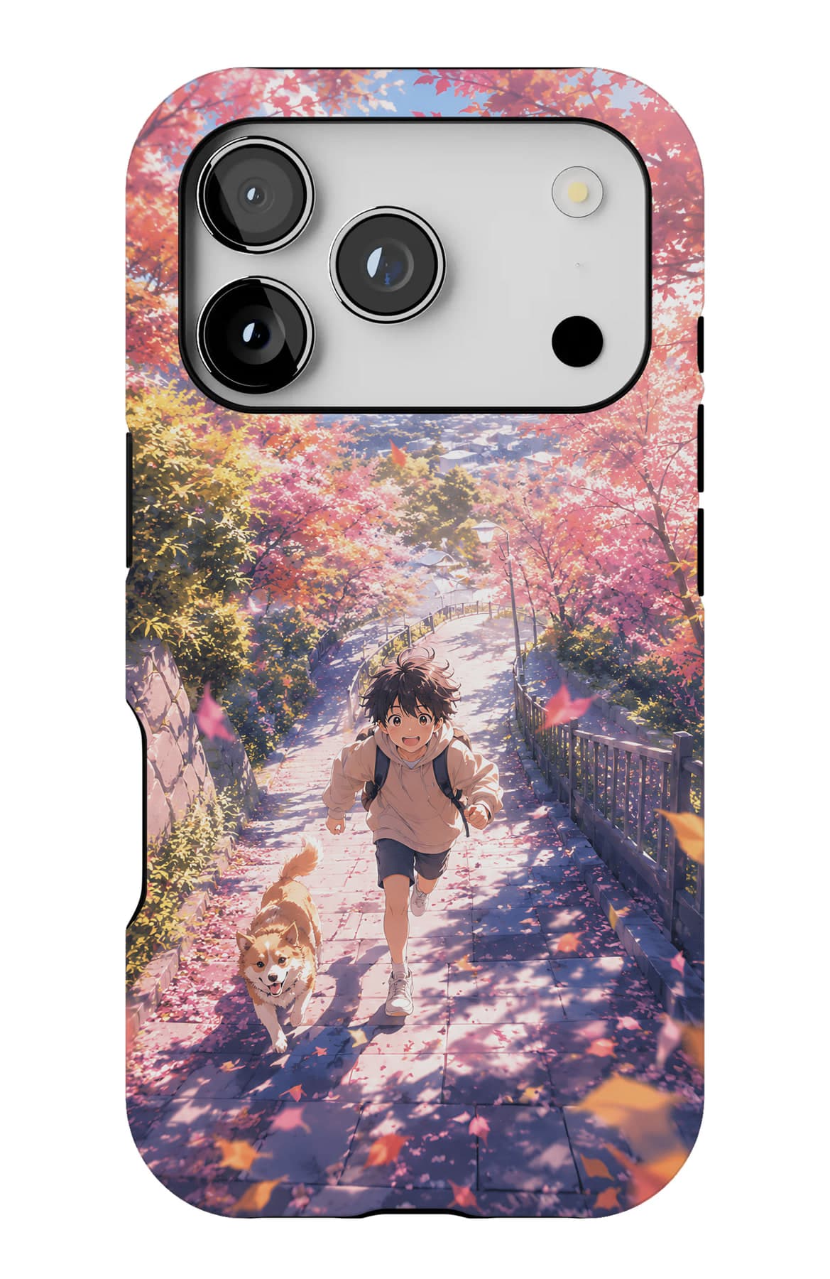 Running a path under cherry blossom. Shown on an iPhone.