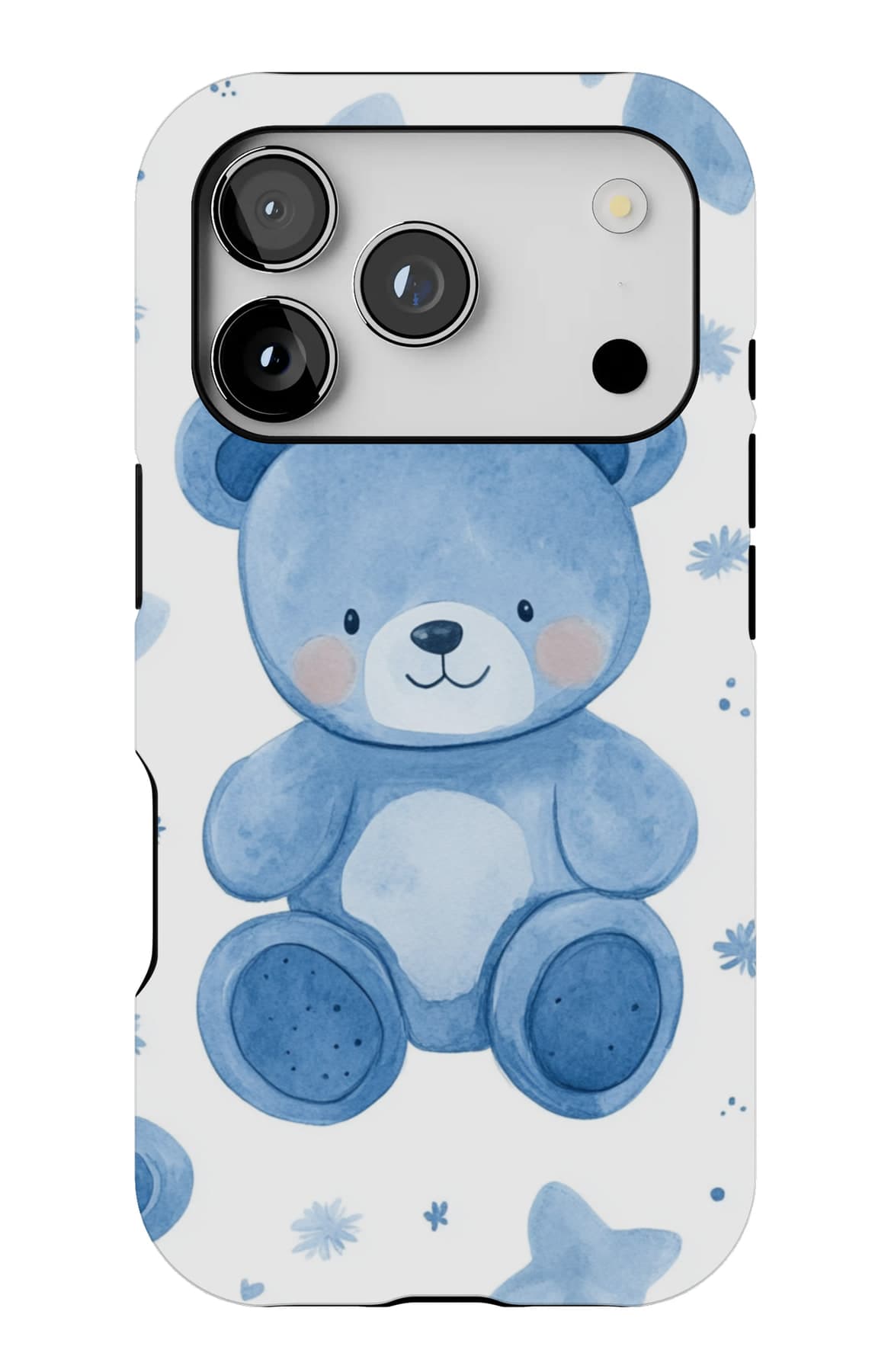A teddy among white butterflies. Shown on an iPhone.