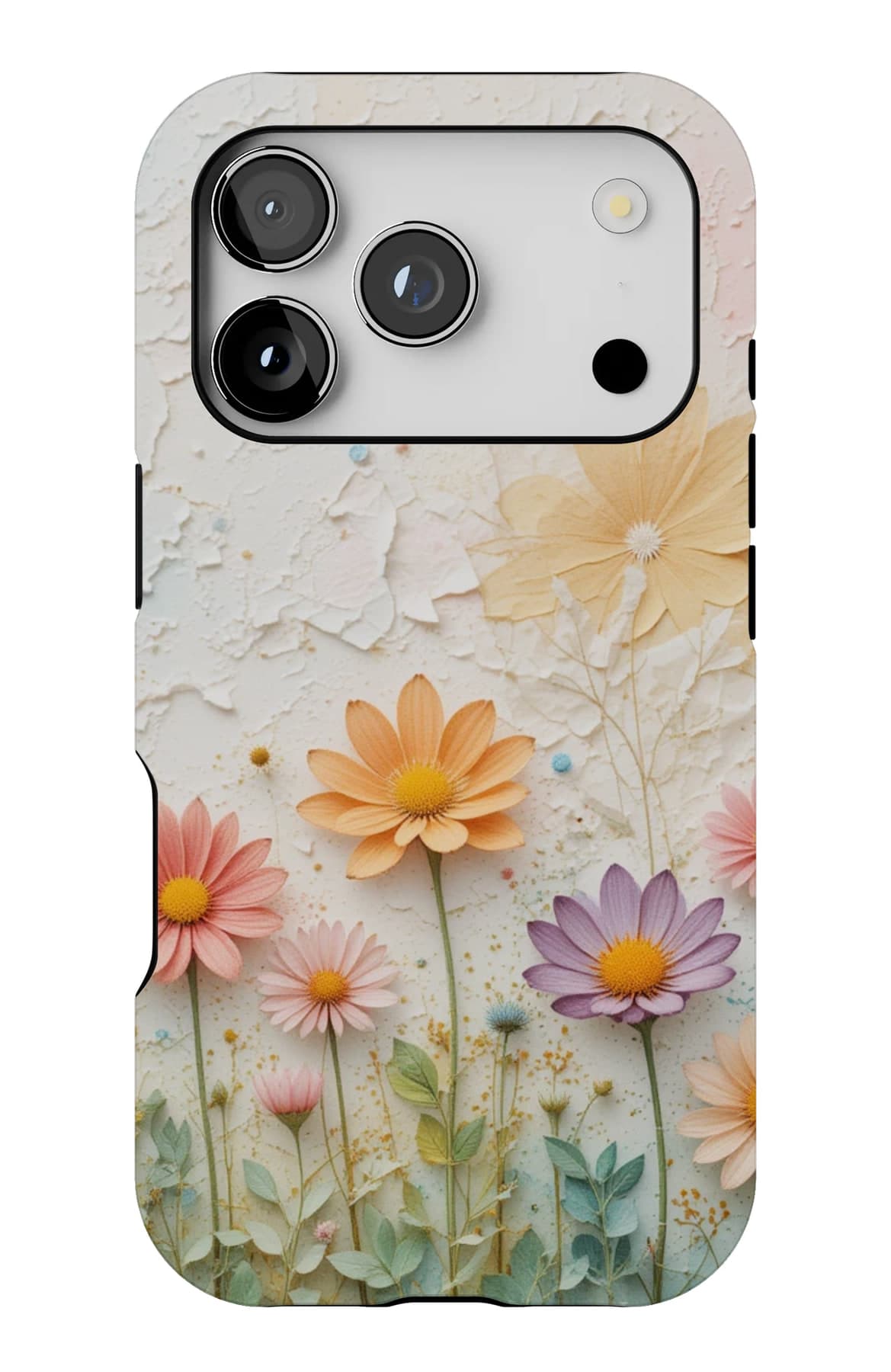 Yellow daisies on soft blue plaster. Shown on an iPhone.