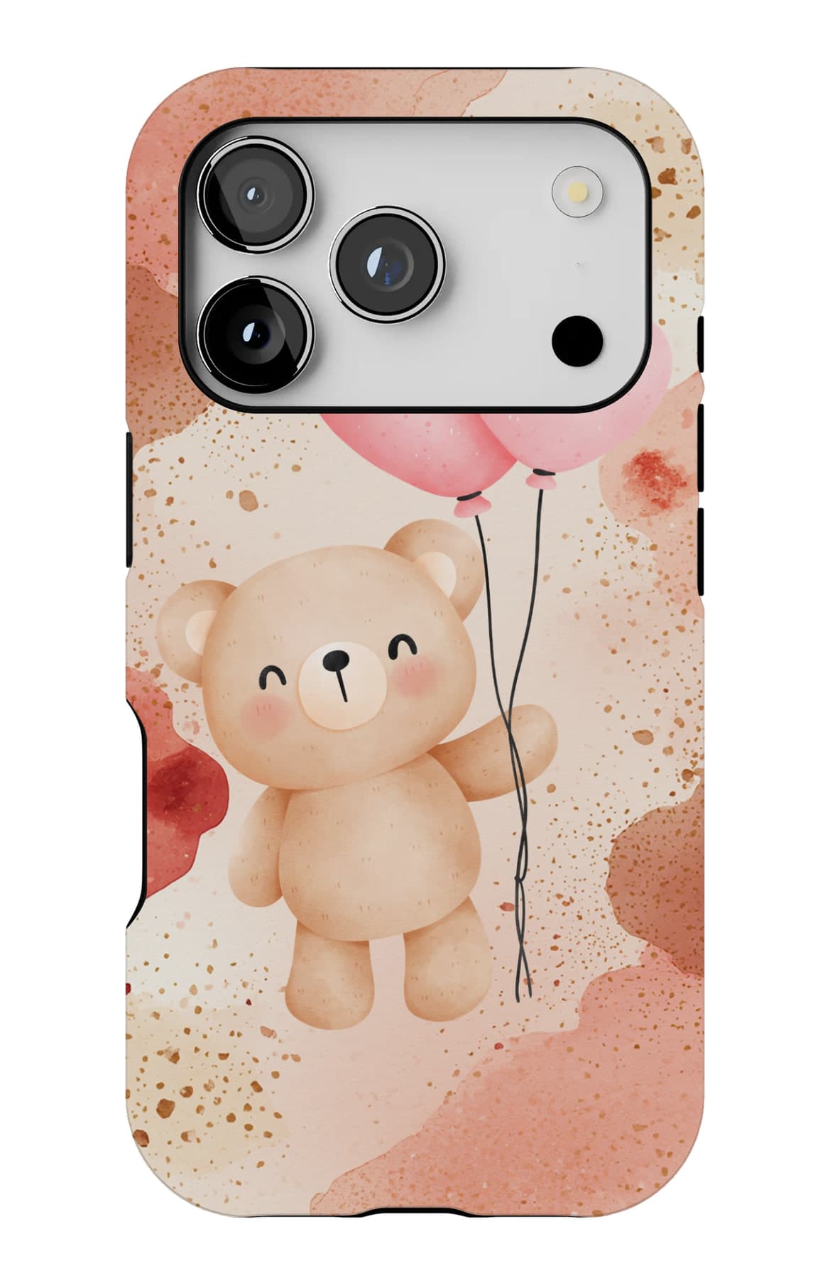 A bear and two heart balloons. Shown on an iPhone.