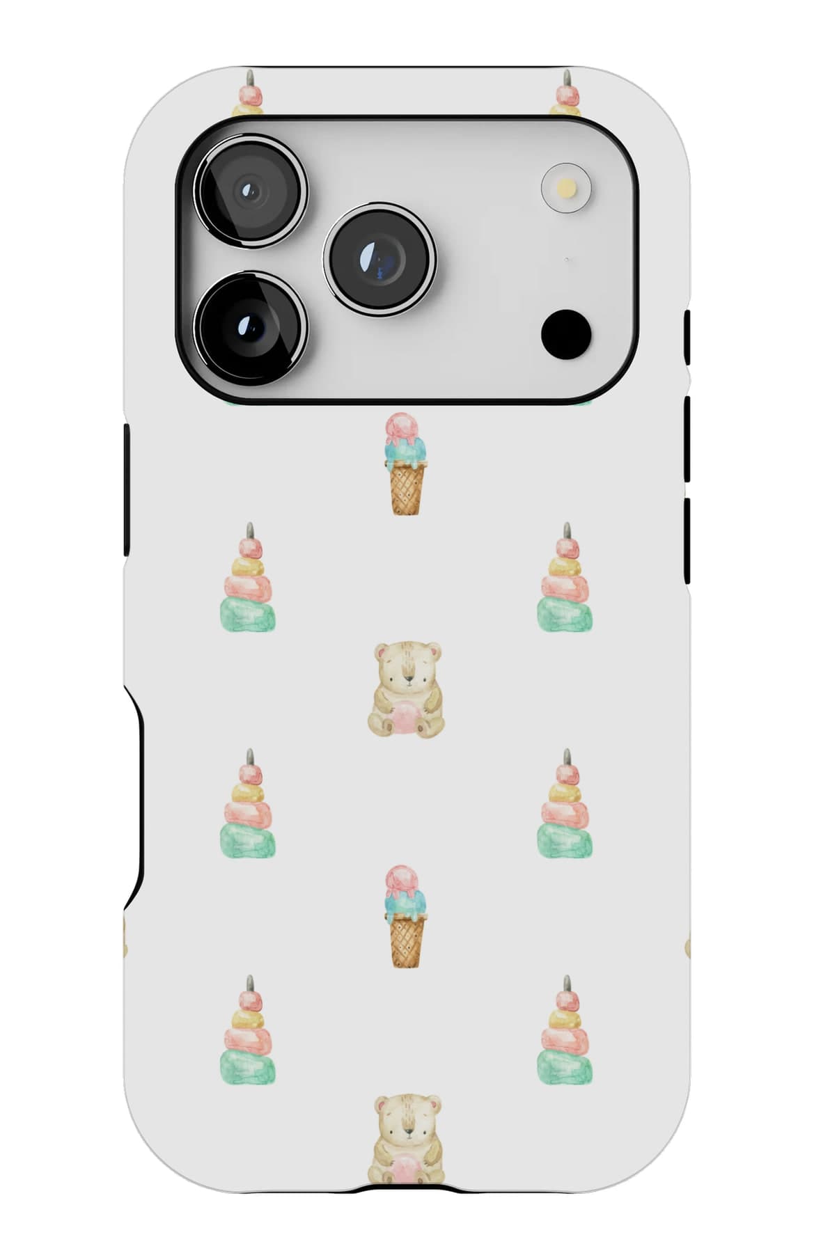 Bears with ice creams on white. Shown on an iPhone.