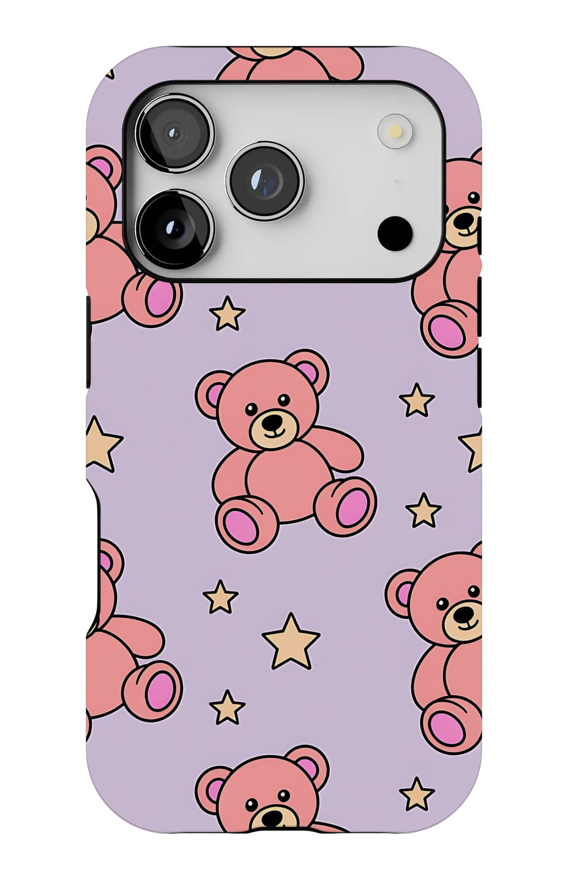 Teddies with posies on lilac. Shown on an iPhone.