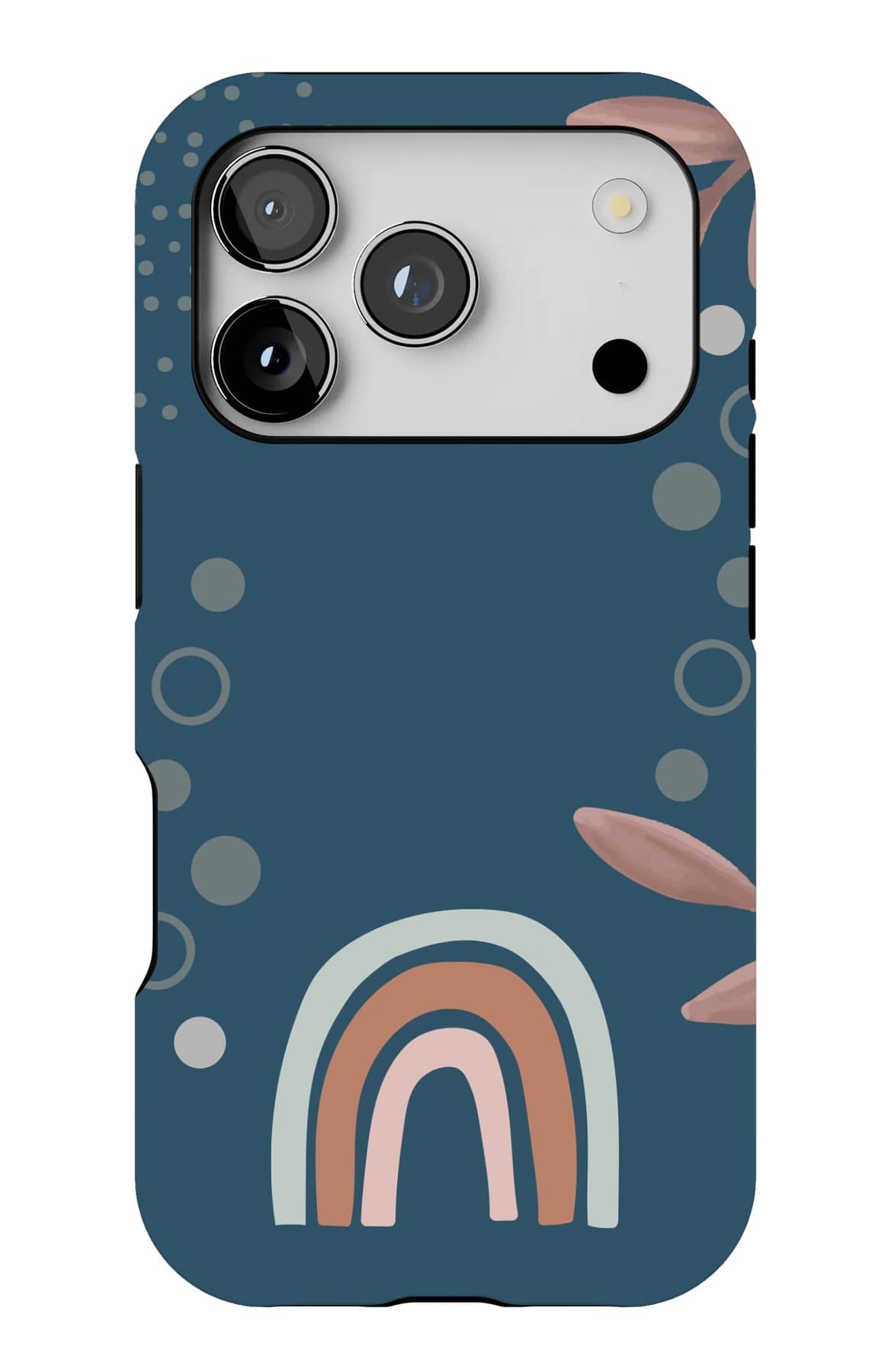 A rainbow arcing over deep navy. Shown on an iPhone.