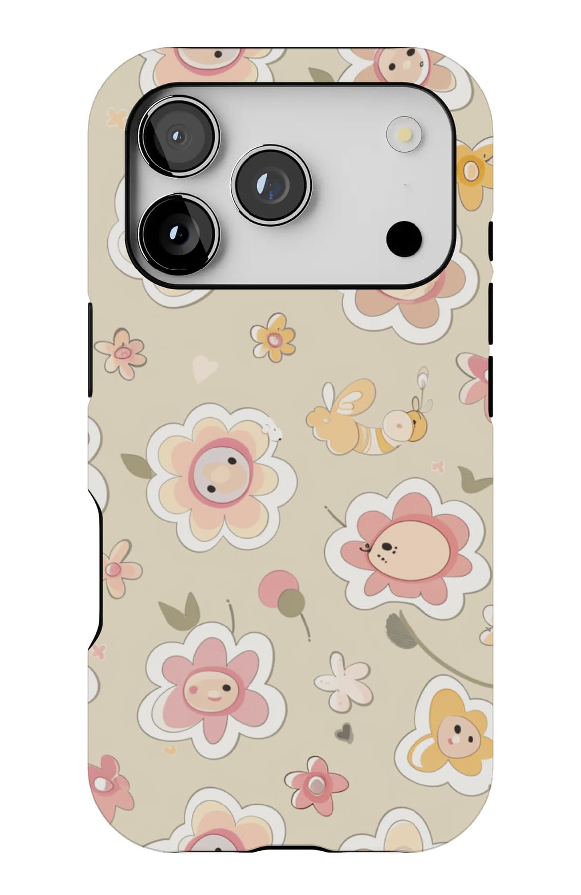 Pastel blooms and baby things on cream. Shown on an iPhone.