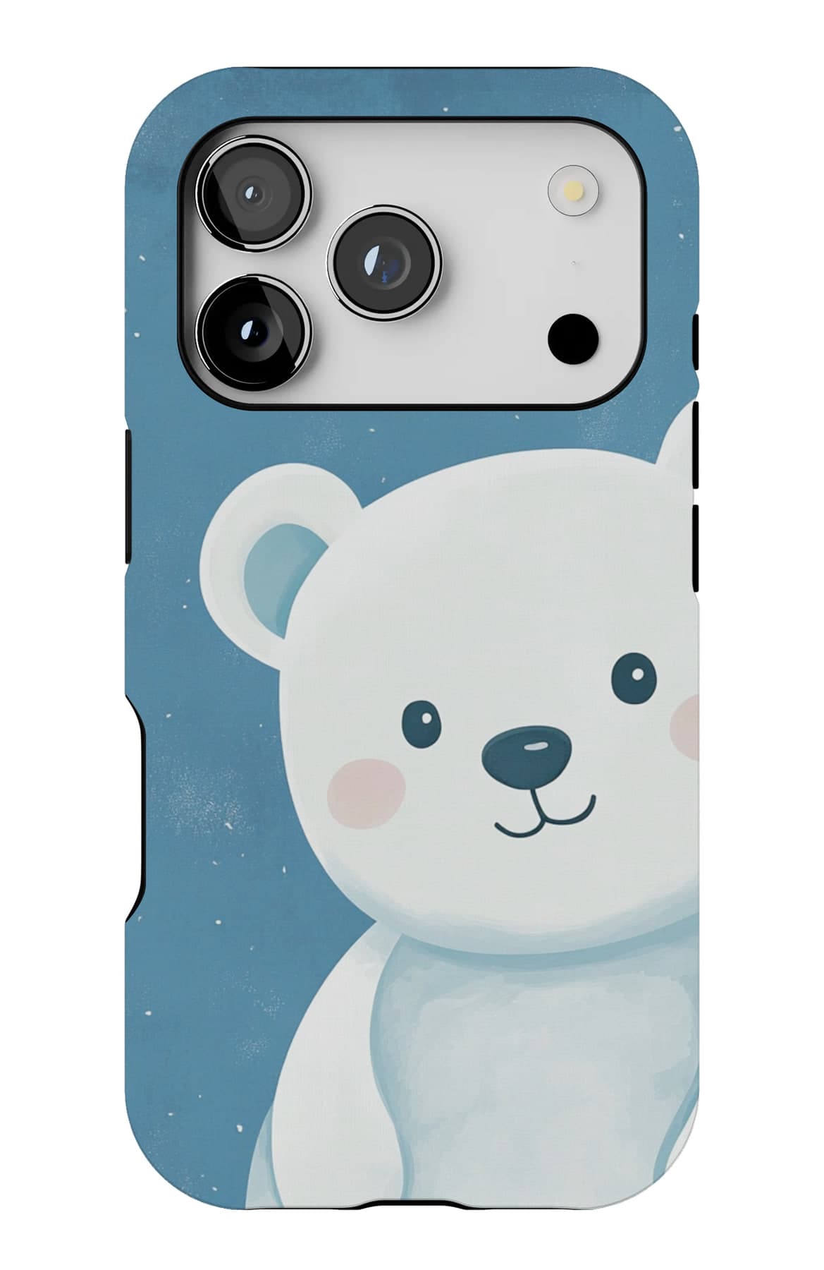 A white polar bear on soft teal. Shown on an iPhone.