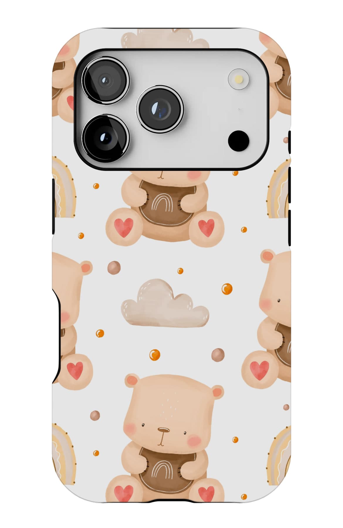 Bears, rainbows and clouds on cream. Shown on an iPhone.
