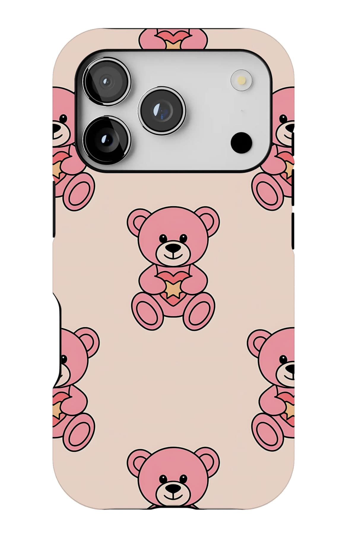 Teddies and ribbons on pink. Shown on an iPhone.