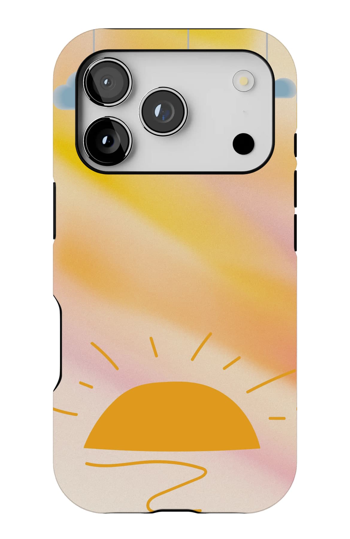 A low sun with clouds hung above it. Shown on an iPhone.